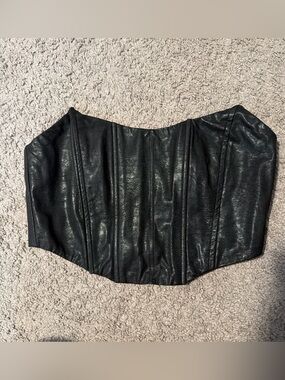 White Fox Black Faux Leather Corset Top